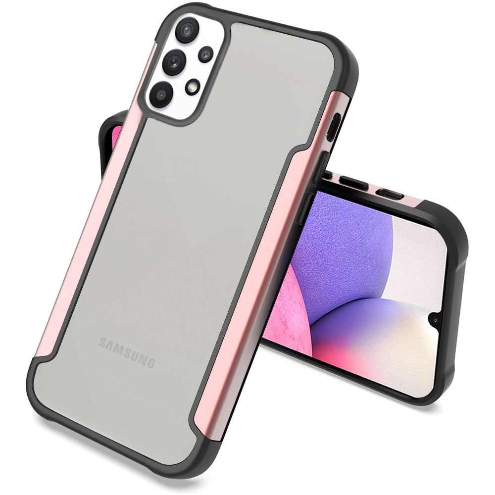 For Samsung Galaxy A33 5G Hybrid Aluminum Alloy Metal Clear Transparent Back PC TPU Bumper Frame Armor Shockproof Phone Case Cover