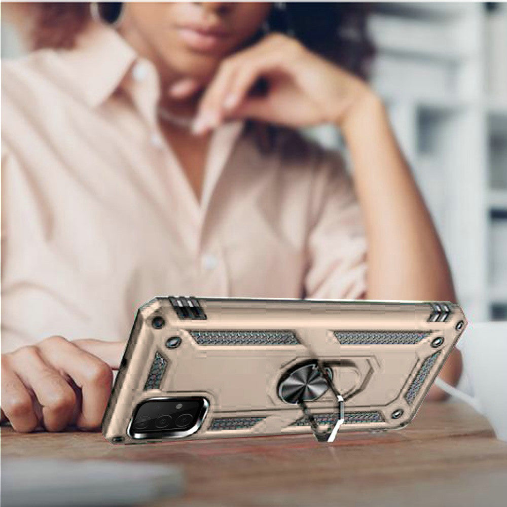 For Samsung Galaxy A22 5G Armor Hybrid Durable 360 Degree Rotatable Ring Stand Holder Kickstand 2in1 Fit Magnetic Car Mount Gold Phone Case Cover