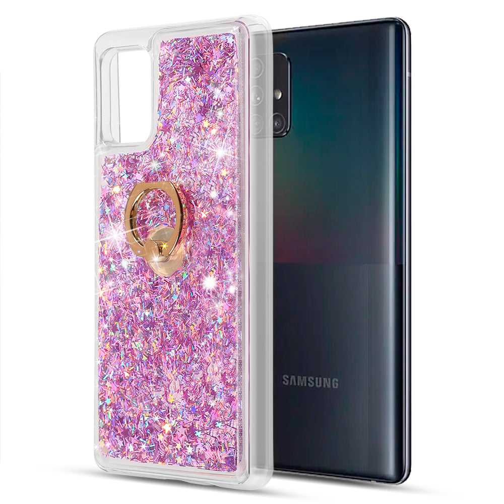 For Samsung Galaxy A22 5G Hybrid Glitter Luxury Bling Sparkling Liquid Quicksand Glittering Sparkle TPU Rubber PC with Ring Stand Holder Kickstand Phone Case Cover