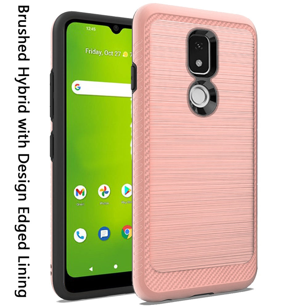 For Cricket Icon 3 (2021) Slim Protective Hybrid TPU 2-Piece Bumper Shockproof with Brushed Metal Texture Carbon Fiber Hard PC Back Phone Case Cover