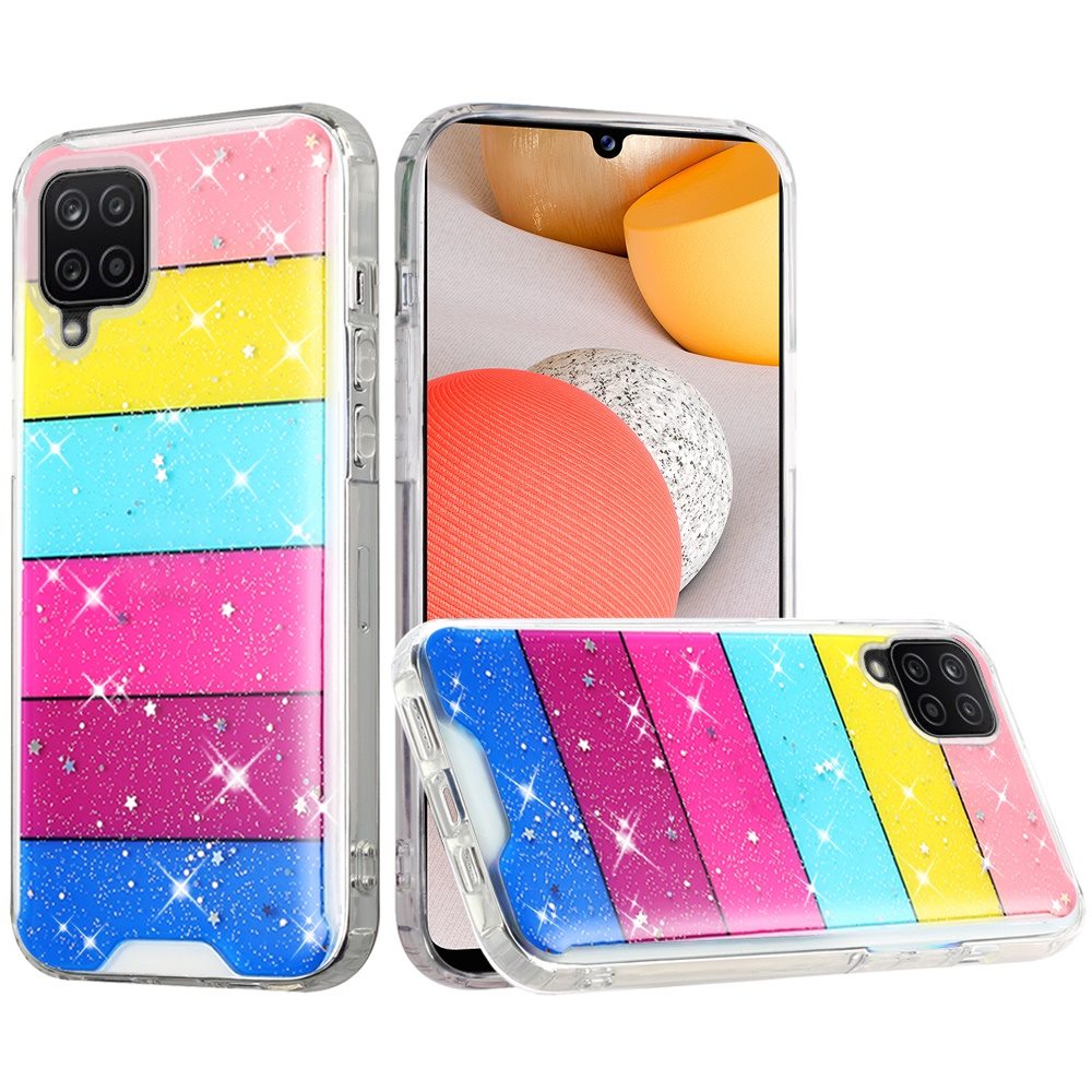 For Samsung Galaxy A42 5G Pattern Clear Design Transparent Glitter Bling Hybrid Plastic Hard Back TPU Bumper Rubber Phone Case Cover