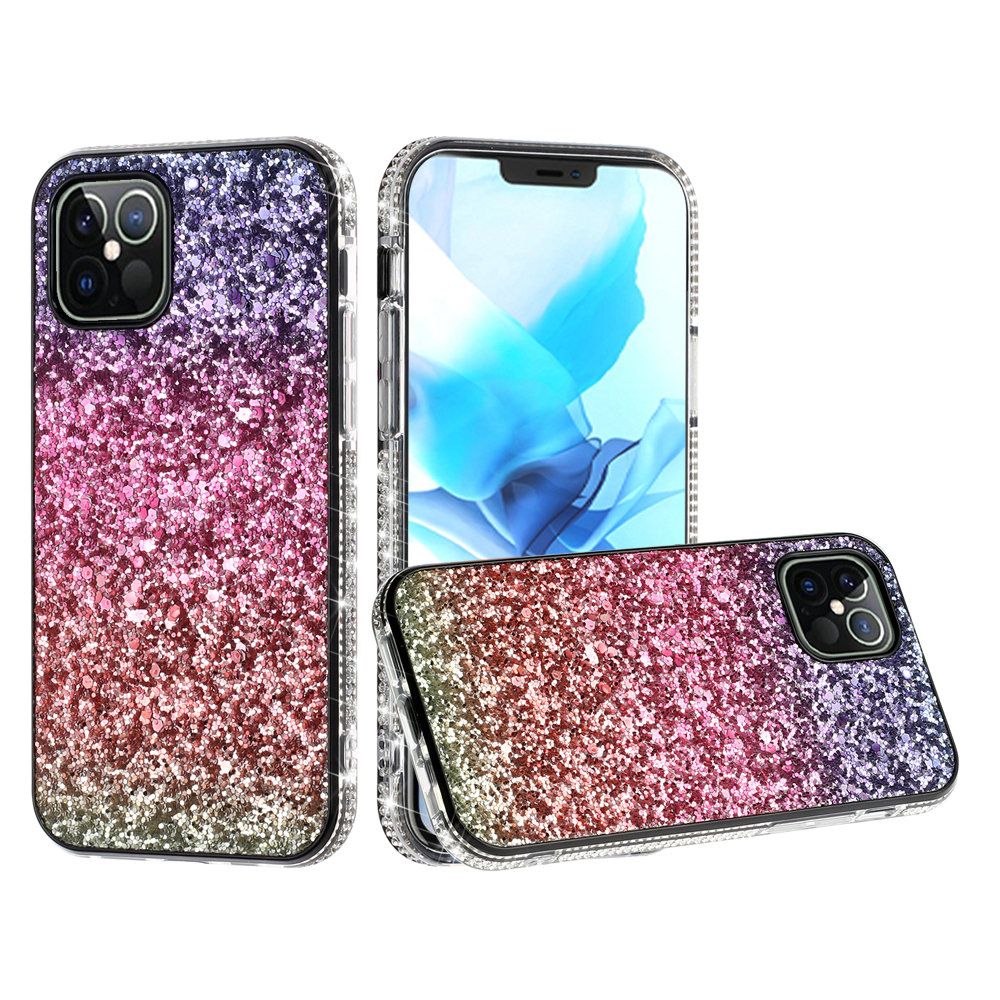For Apple iPhone SE 2022 /SE 2020/8/7 Rhinestone Sparkling Rainbow Gradual Glitter Full Diamond Bling Protective Hybrid Rugged Phone Case Cover