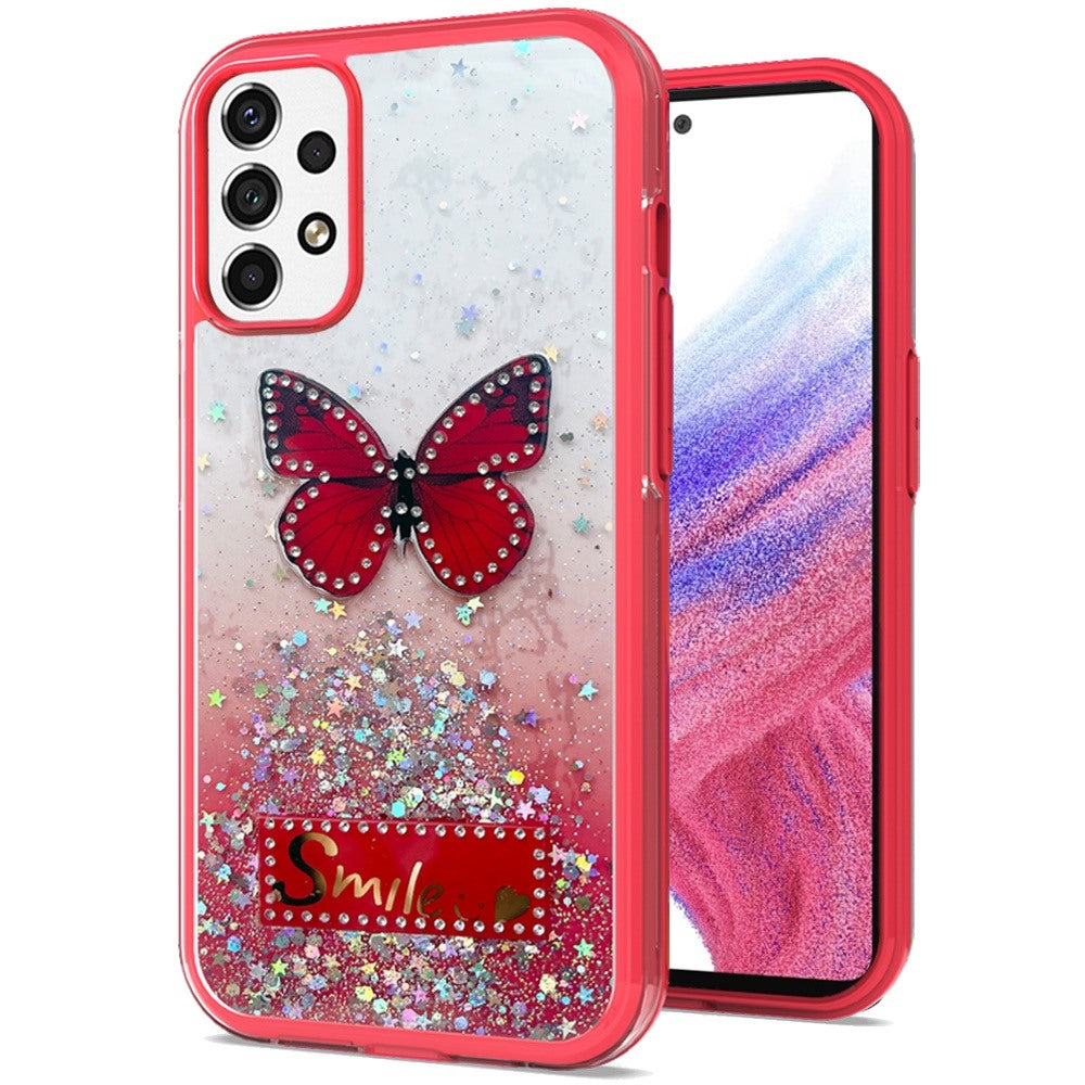 For Samsung Galaxy A53 5G Butterfly Smile Glitter Bling Sparkle Epoxy Glittering Shining Hybrid Hard PC TPU Silicone Phone Case Cover