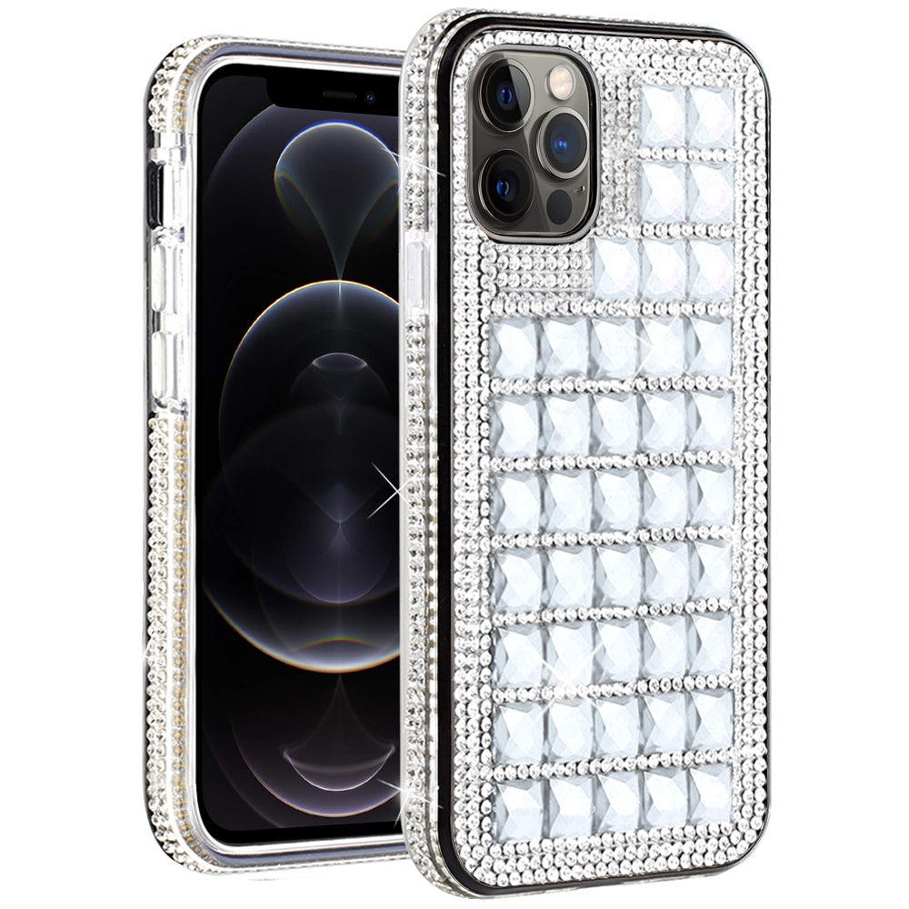 For Apple iPhone 13 /Pro Max Mini Fashion Luxury 3D Bling Diamonds Rhinestone Jeweled Shiny Crystal Glitter Hybrid TPU Bumper Hard Phone Case Cover