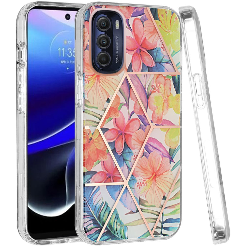 For Motorola Moto G Stylus 5G 2022 Fashion Floral IMD Design Flower Pattern Hybrid Hard PC Rubber TPU Slim Shockproof Phone Case Cover