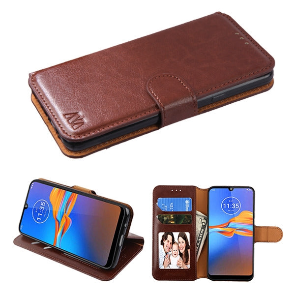 For Motorola Moto E6 Plus PU Leather Wallet with Credit Card Holder Storage Folio Flip Pouch Stand Phone Case Cover