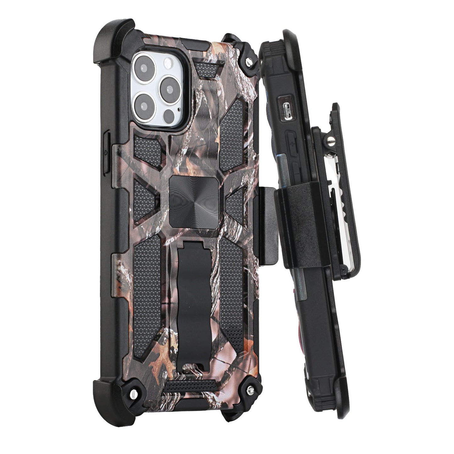 For Apple iPhone 13 Pro (6.1") Hybrid 3in1 Combo Holster Belt Clip with Kickstand, Full-Body Protective Military-Grade Phone Case Cover