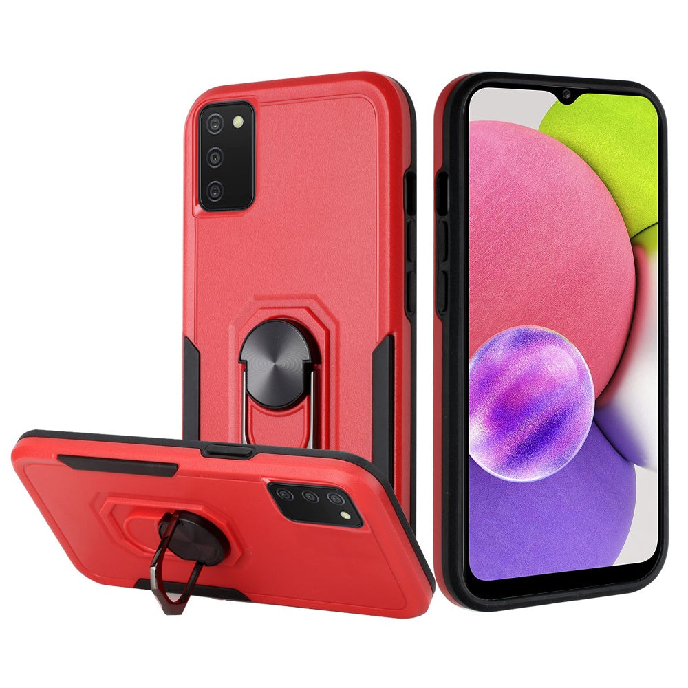 For Samsung Galaxy A03S Hybrid Tough Strong Dual Layer Hard PC with Flat Magnetic Ring Stand Heavy-Duty Armor Design Phone Case Cover