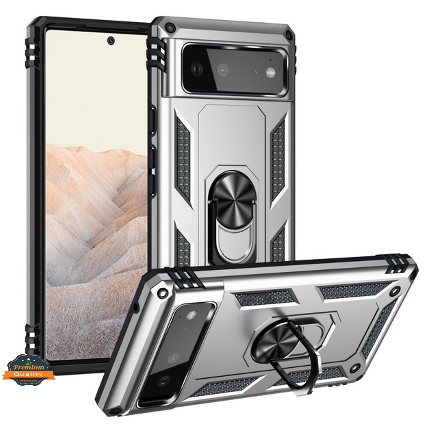 For Google Pixel 7 Pro Shockproof Hybrid Dual Layer PC + TPU with Ring Stand Metal Kickstand Heavy Duty Armor Shell Phone Case Cover