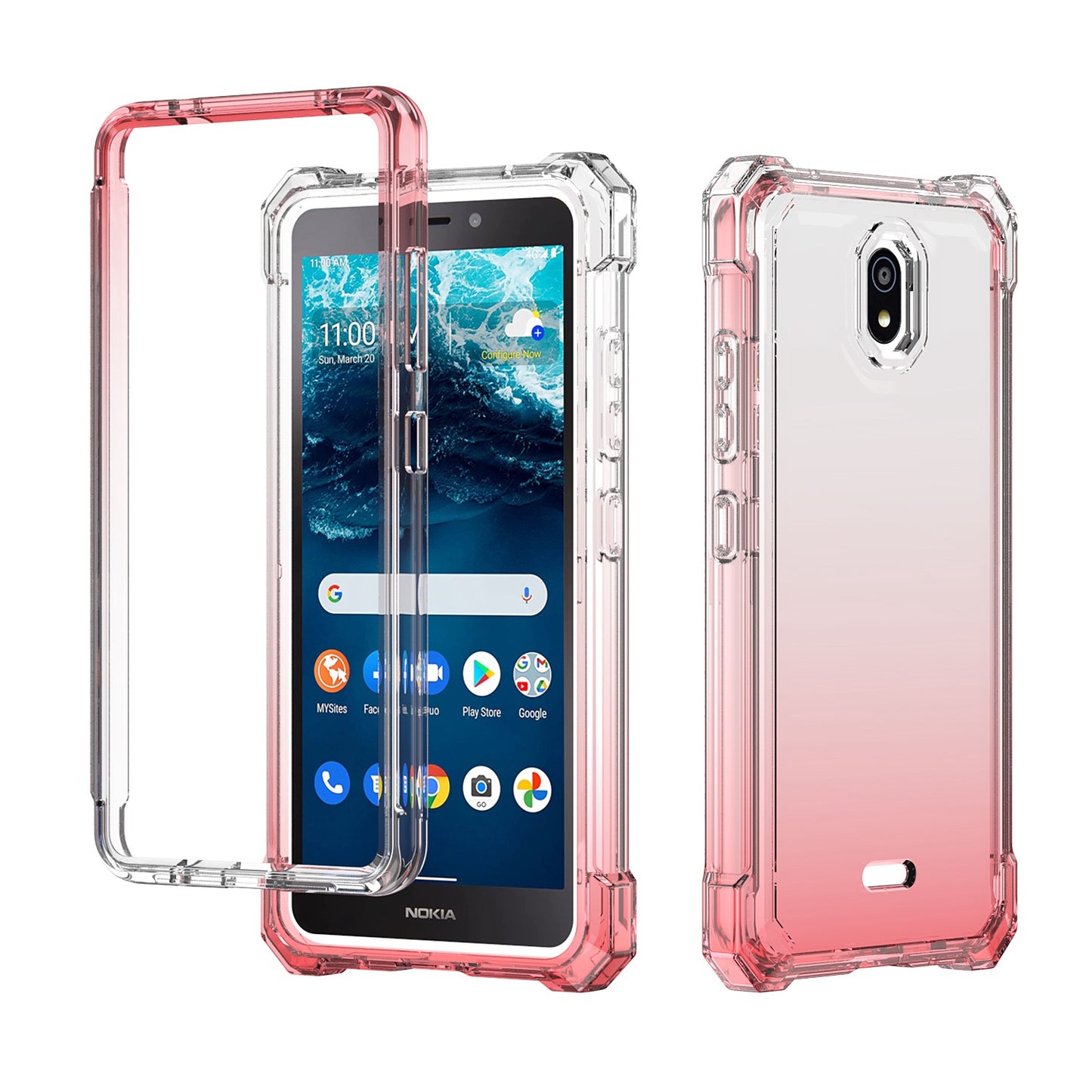 For Nokia C200 Clear Gradient Hybrid Thick Guard Shockproof Dual Layer Hard PC + TPU Bumper Frame Armor Phone Case Cover
