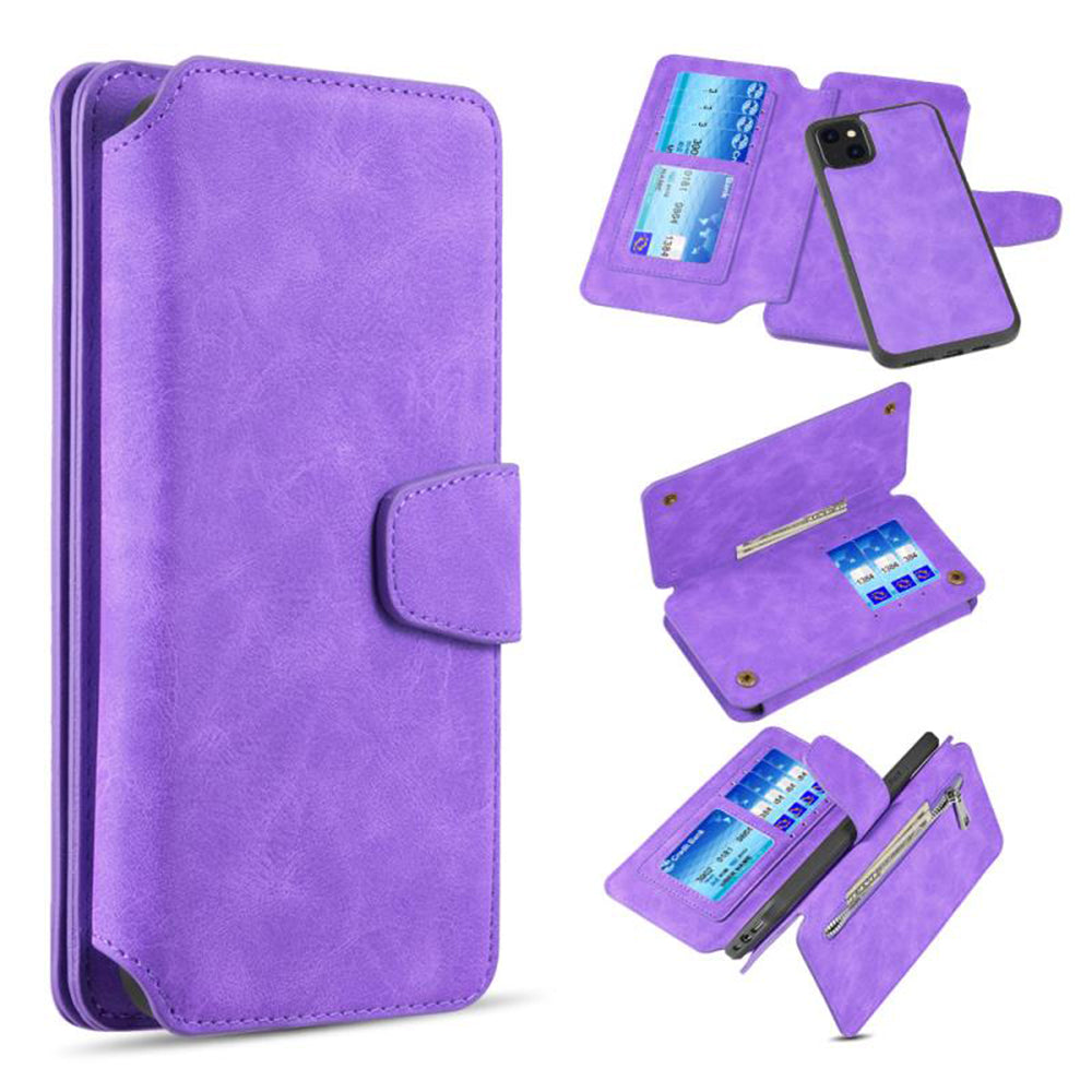 For Apple iPhone 14 /Plus Pro Max Wallet Magnetic Detachable Zipper Pocket Leather Flip Pouch 7 Credit Card Slots Phone Case Cover