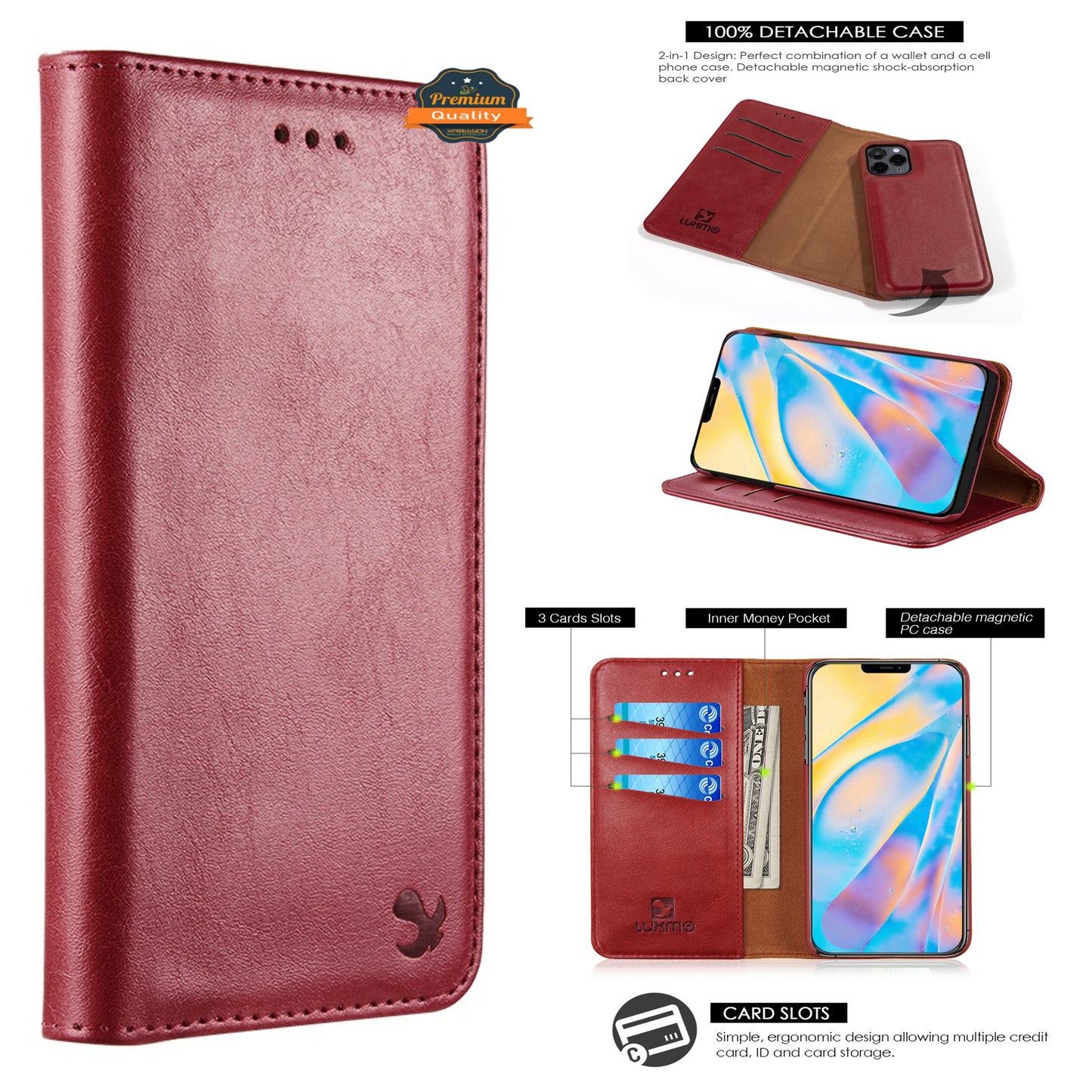 For Samsung Galaxy S23 /Plus /Ultra Luxury PU Leather Wallet Pouch Magnetic Detachable with Credit Card Slots Flip Kickstand Phone Case Cover