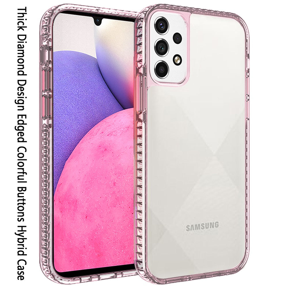 For Samsung Galaxy A33 5G Crystal Transparent Rugged Shockproof Hybrid PC+TPU Colorful Buttons Military Grade Protection Back Phone Case Cover