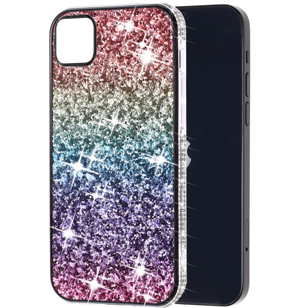 For Boost Mobile Celero 5G Rhinestone Sparkling Rainbow Gradual Glitter Full Diamond Bling Protective Hybrid Rugged Slim TPU Phone Case Cover