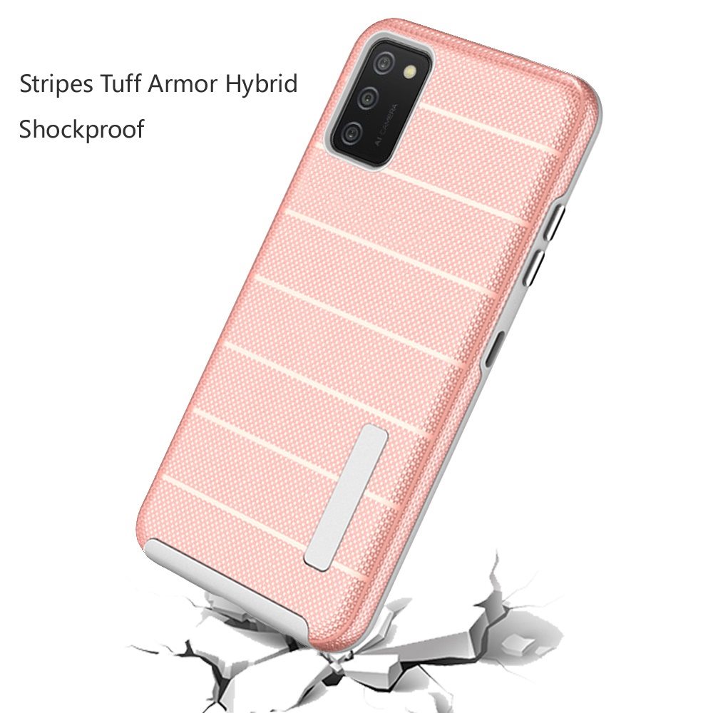 For Samsung Galaxy A02s Hybrid Tuff Armor Stripes Rugged Texture Rubber Dual Layers TPU+PC Scratch-Resistant Drop Protection Phone Case Cover