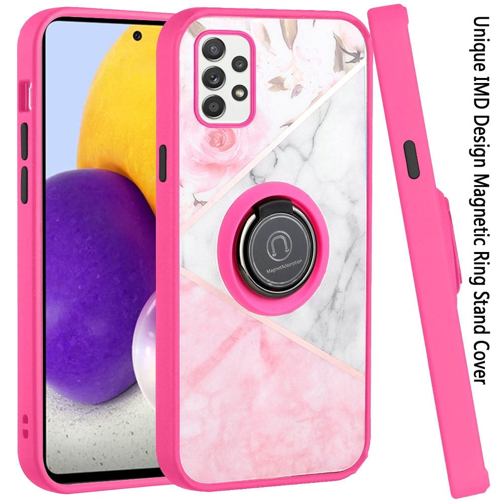 For Samsung Galaxy A73 5G Unique Marble Design with Magnetic Ring Kickstand Holder Hybrid TPU Hard PC Shockproof Armor Phone Case Cover