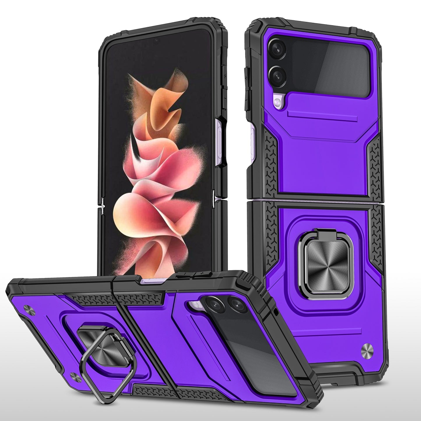 For Samsung Galaxy Z Flip 3 5G Armor Hybrid with Ring Holder Kickstand Shockproof Heavy-Duty Durable Rugged Dual Layer Phone Case Cover