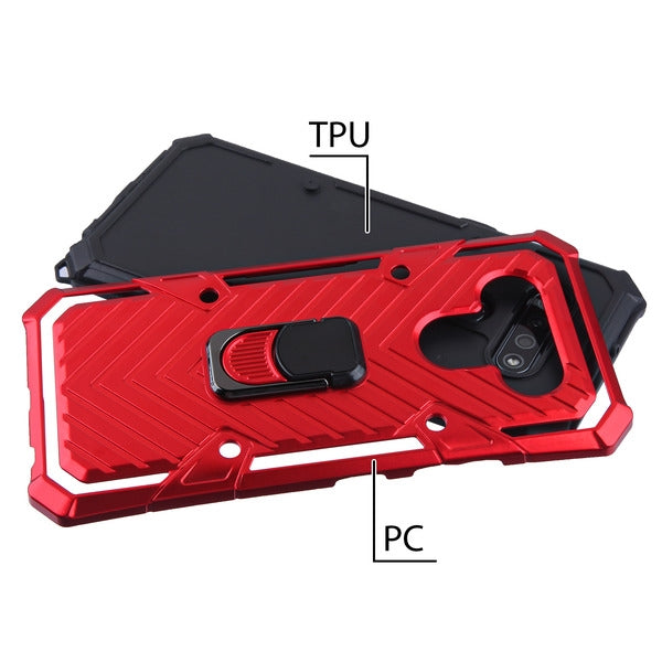 For LG K51 / Reflect Rugged Shockproof Hybrid Armor with Finger Ring Stand Holder Red Phone Case Cover