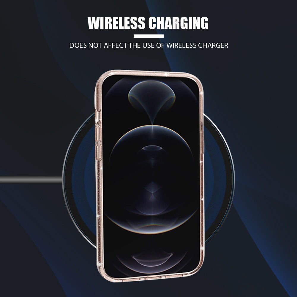 For Apple iPhone 14 (6.1") Transparent Glitter Bling Sparkly Hybrid Hard PC Shell & Soft TPU Shock-Absorption Bumper Purple Phone Case Cover