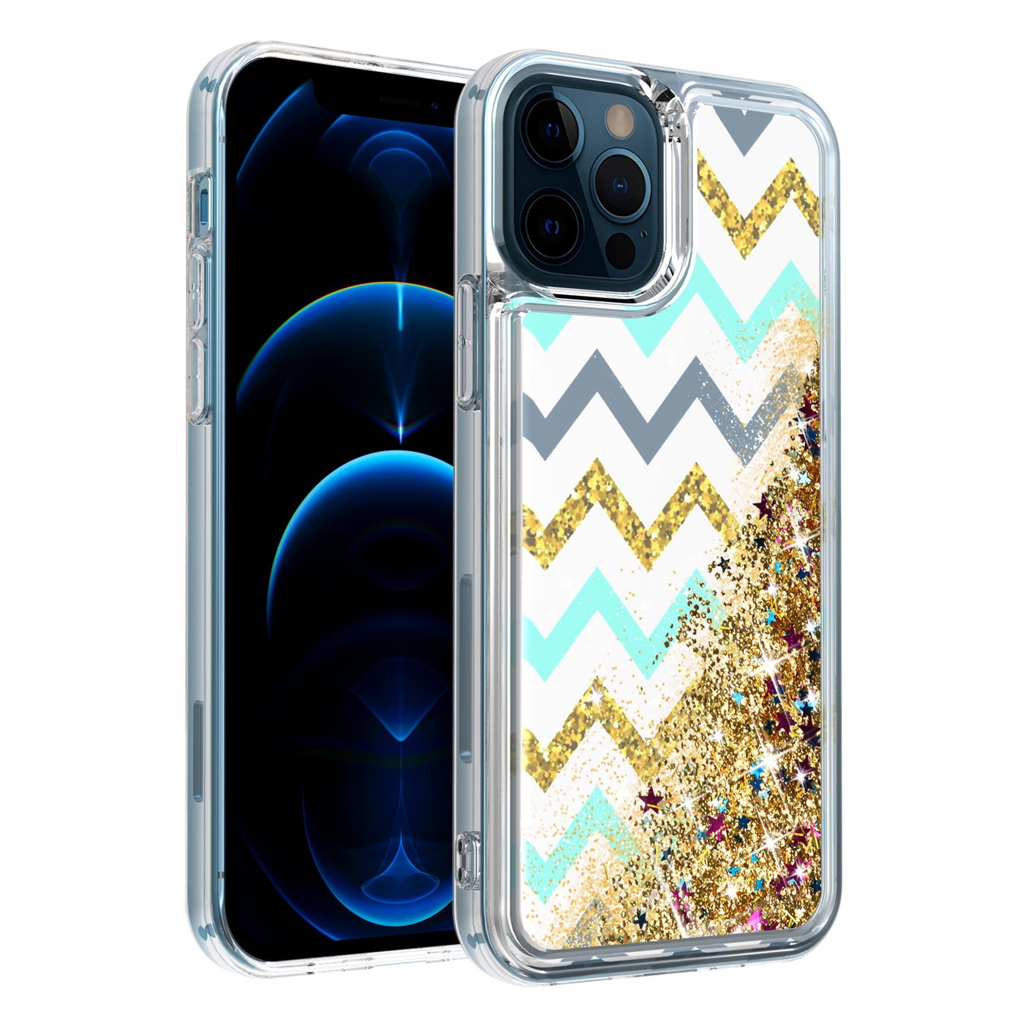 For Apple iPhone 13 Pro Max (6.7") Quicksand Design Liquid Glitter Bling Hybrid Floating Flowing Sparkle Colorful TPU Protective Phone Case Cover