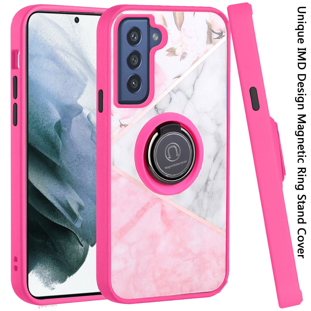 For Samsung Galaxy S22 Ultra Unique Marble Design with Magnetic Ring Kickstand Holder Hybrid TPU Hard Shockproof Phone Case Cover