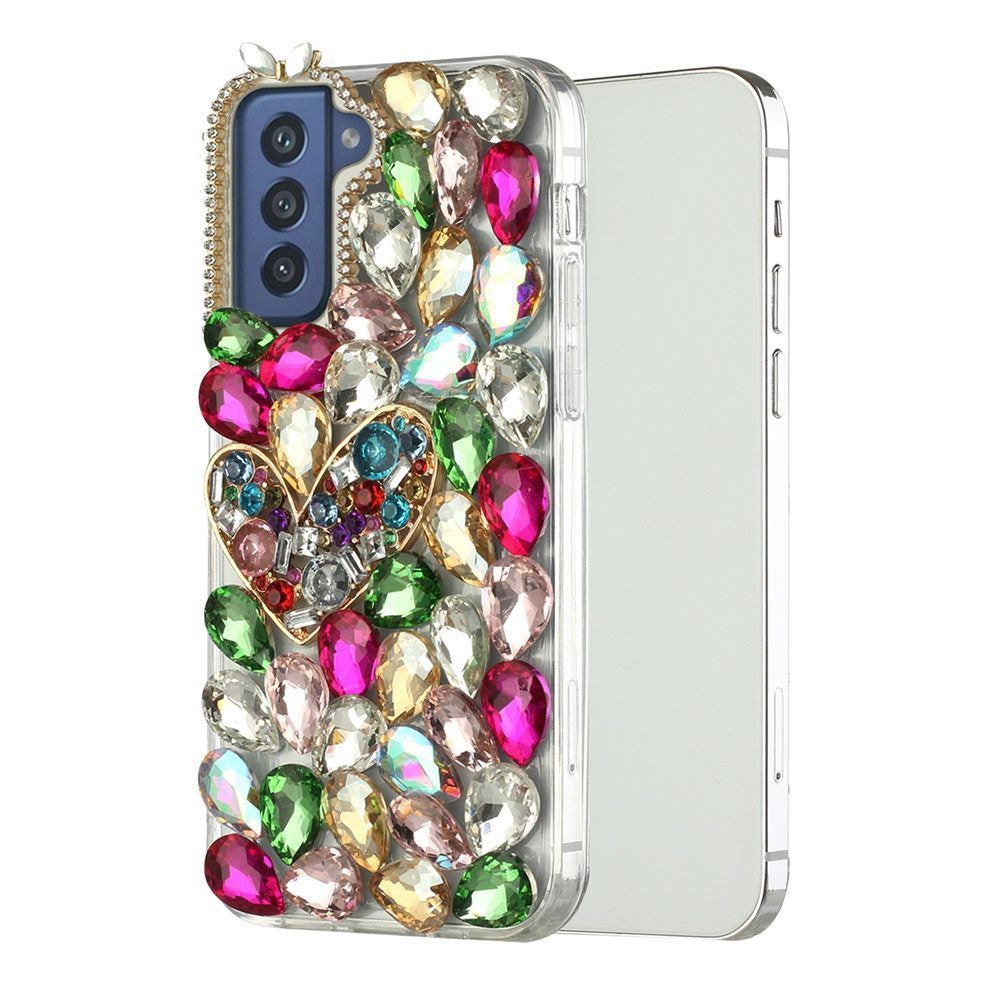 For Samsung Galaxy S22+ Plus Bling Crystal 3D Full Diamond Luxury Sparkle Rhinestone Hybrid Bumper Protective Phone Case Cover