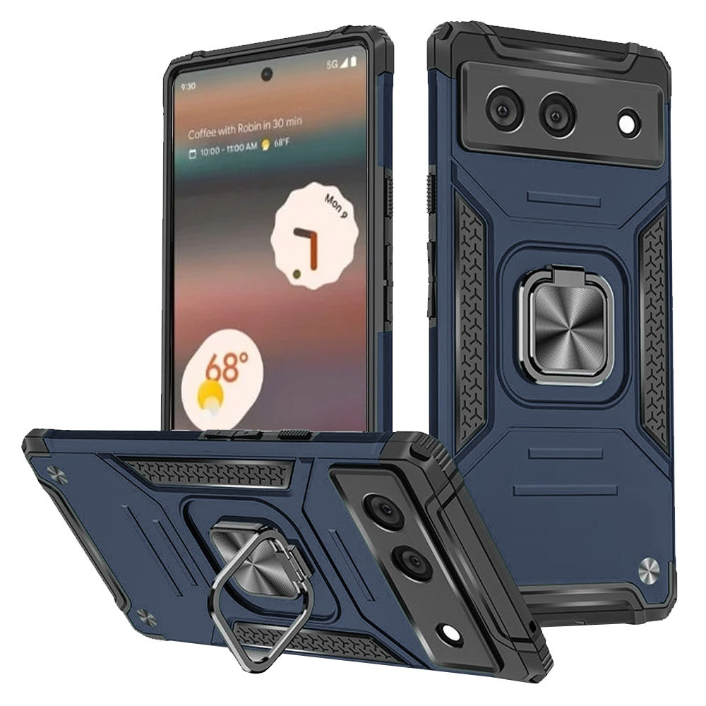 For Google Pixel 6A Slim Armor Hybrid with Ring Holder Kickstand Shockproof Heavy-Duty Durable Rugged Dual Layer Phone Case Cover