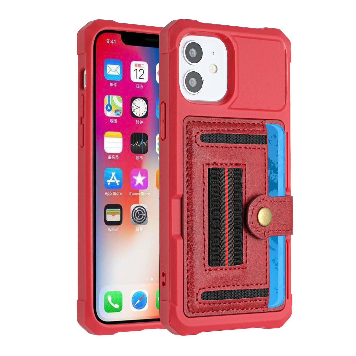 For Apple iPhone 12 Pro Max (6.7") Wallet Case PU Leather with Credit Card Storage Holder Snap Button Back Folio Flip Pocket Phone Case Cover
