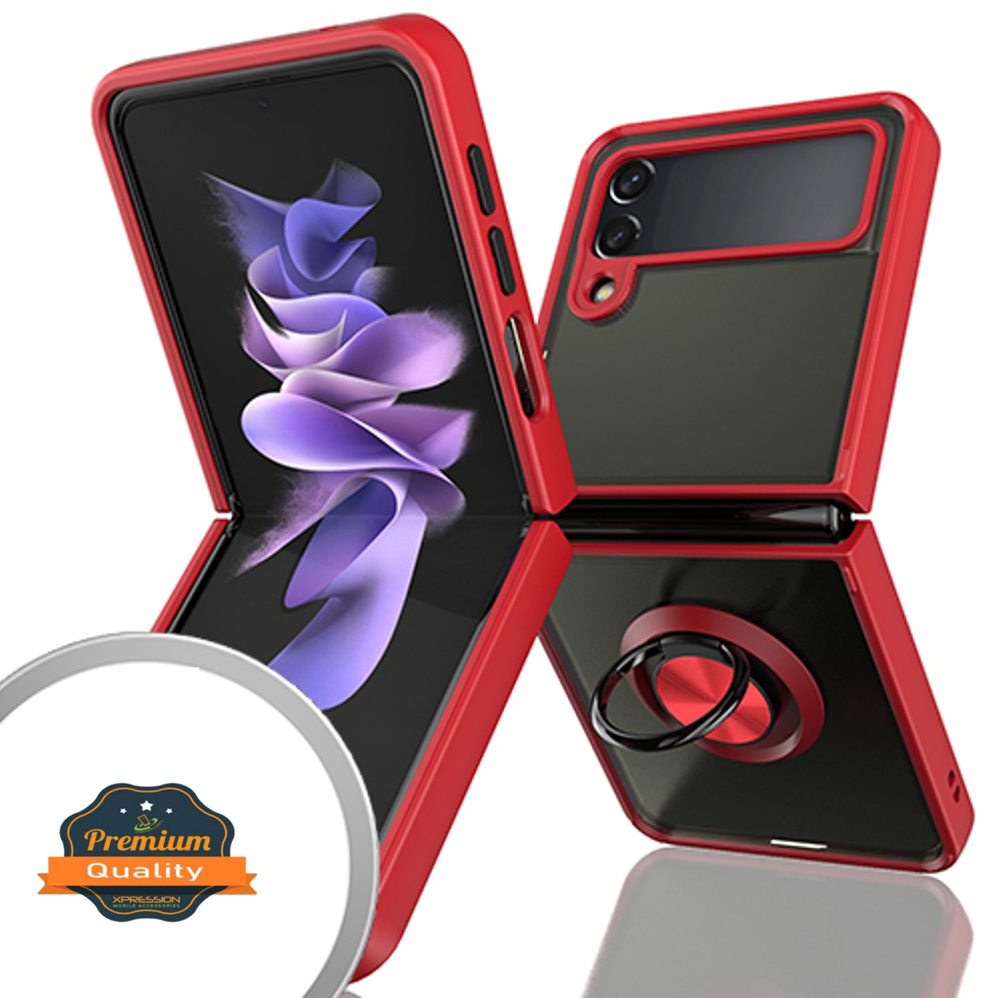 For Samsung Galaxy Z Flip 4 5G Finger Ring Stand Holder Kickstand Hybrid Frosted Matte TPU Hard PC Shock-Absorption Phone Case Cover