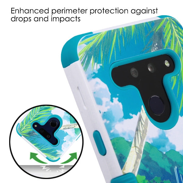 For LG G8 ThinQ Hybrid Dual Layer Hard PC Cases Shockproof TPU Rugged Bumper Palm Beach Tropical Teal Phone Case Cover