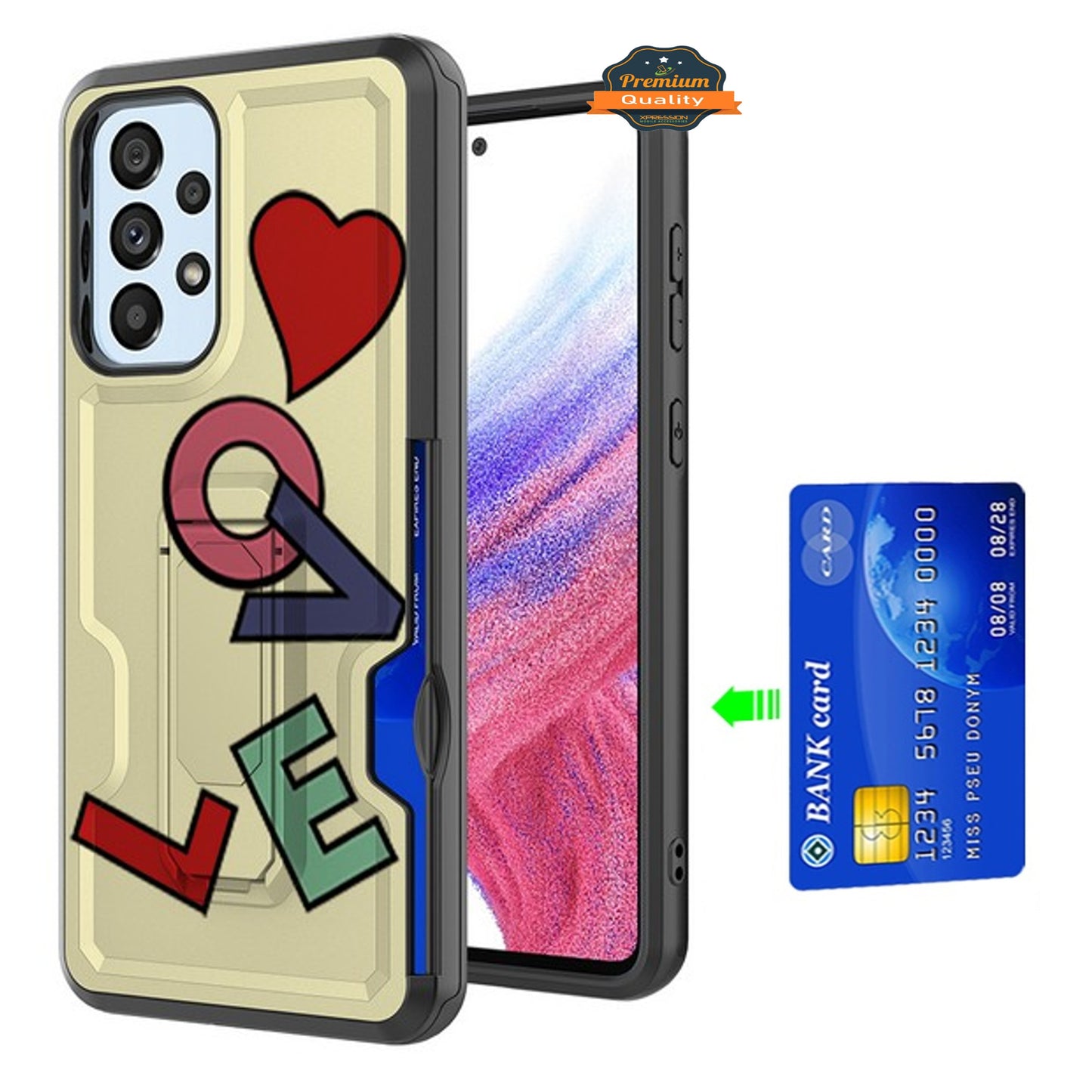 For Samsung Galaxy A03S Hidden Wallet Credit Card Slots with Kickstand Back Design Fashion Hybrid Shockproof Hard Phone Case Cover