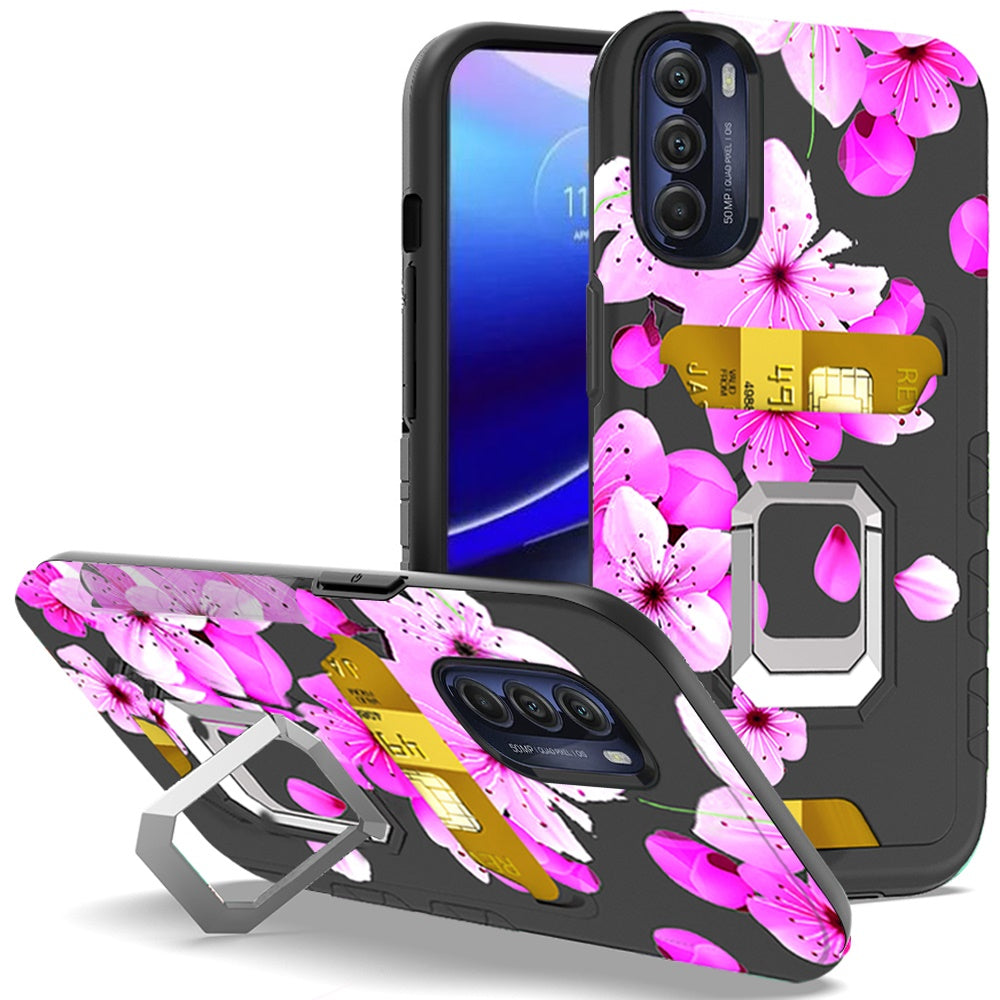 For Motorola Moto G Stylus 5G 2022 Stylish Wallet Case with Credit Card Holder & Magnetic Kickstand Ring Hybrid Armor Phone Case Cover