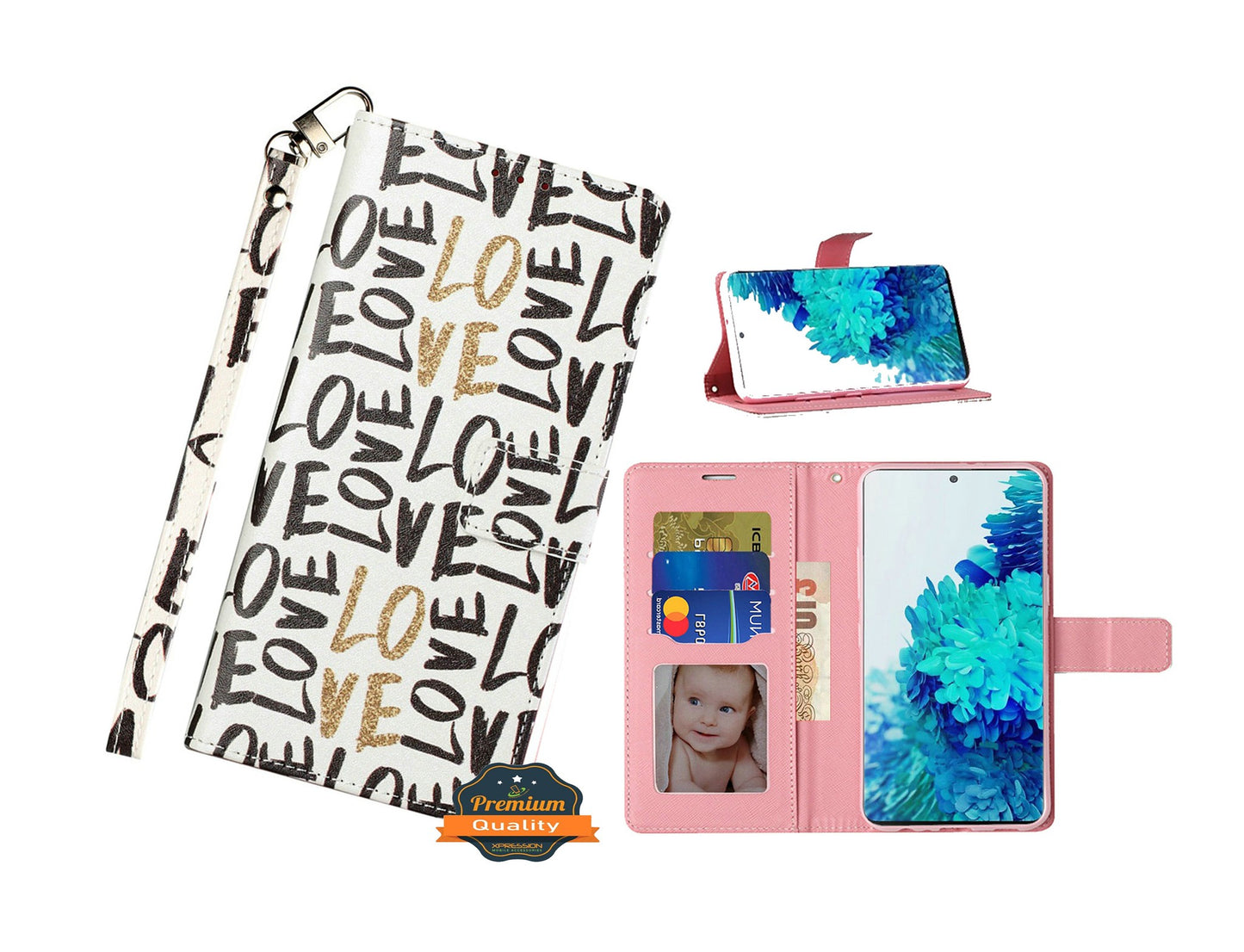 For Boost Mobile Celero 5G Design Wallet Case ID Money Credit Card Holder Leather Folio Pocket Flip Pouch & Strap Phone Case Cover