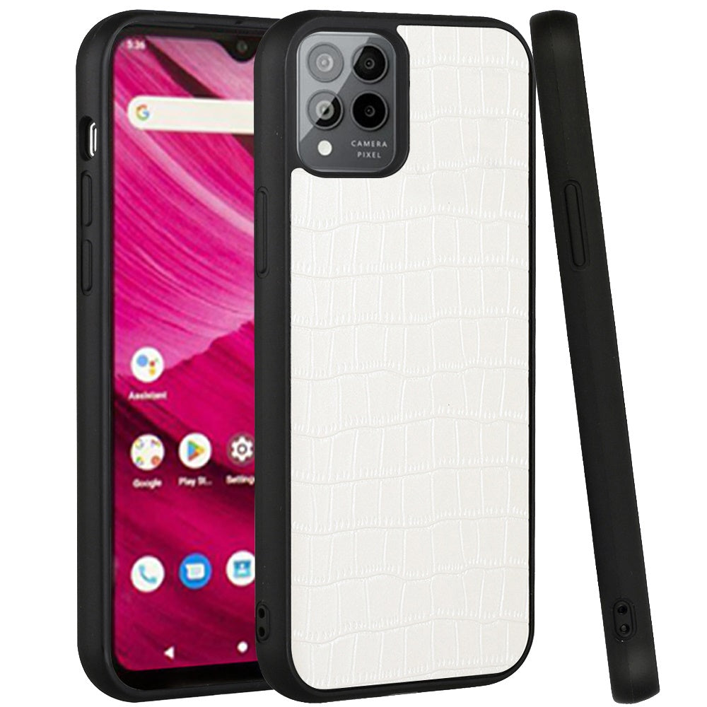 For T-Mobile Revvl 6 5G Ultra Slim Thin PU Leather Crocodile Flip Snap On Hybrid Shockproof TPU PC Hard Shell Durable Phone Case Cover