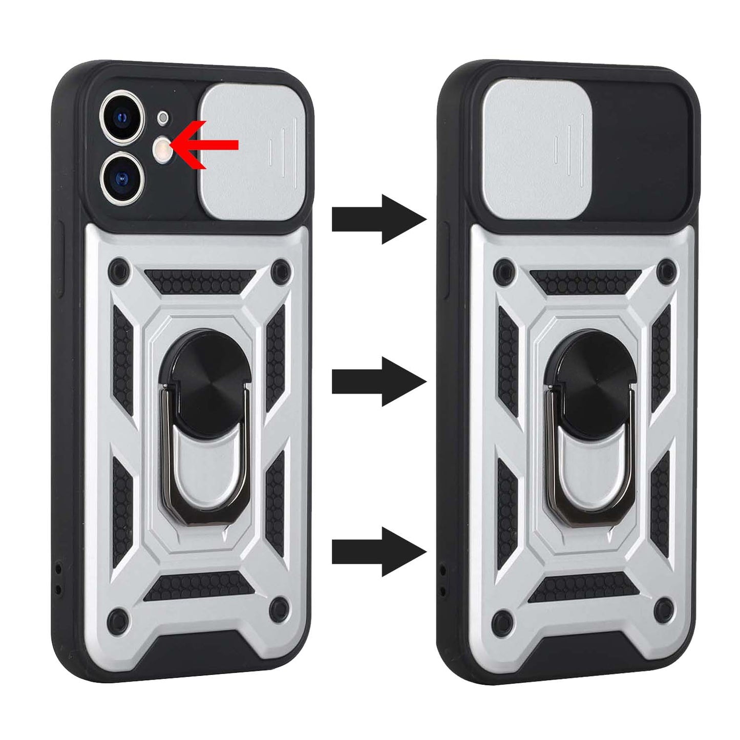 For Apple iPhone 13 Pro (6.1") Hybrid Cases with Slide Camera Lens Cover and Ring Holder Kickstand Rugged Dual Layer Heavy Duty Hard Phone Case Cover