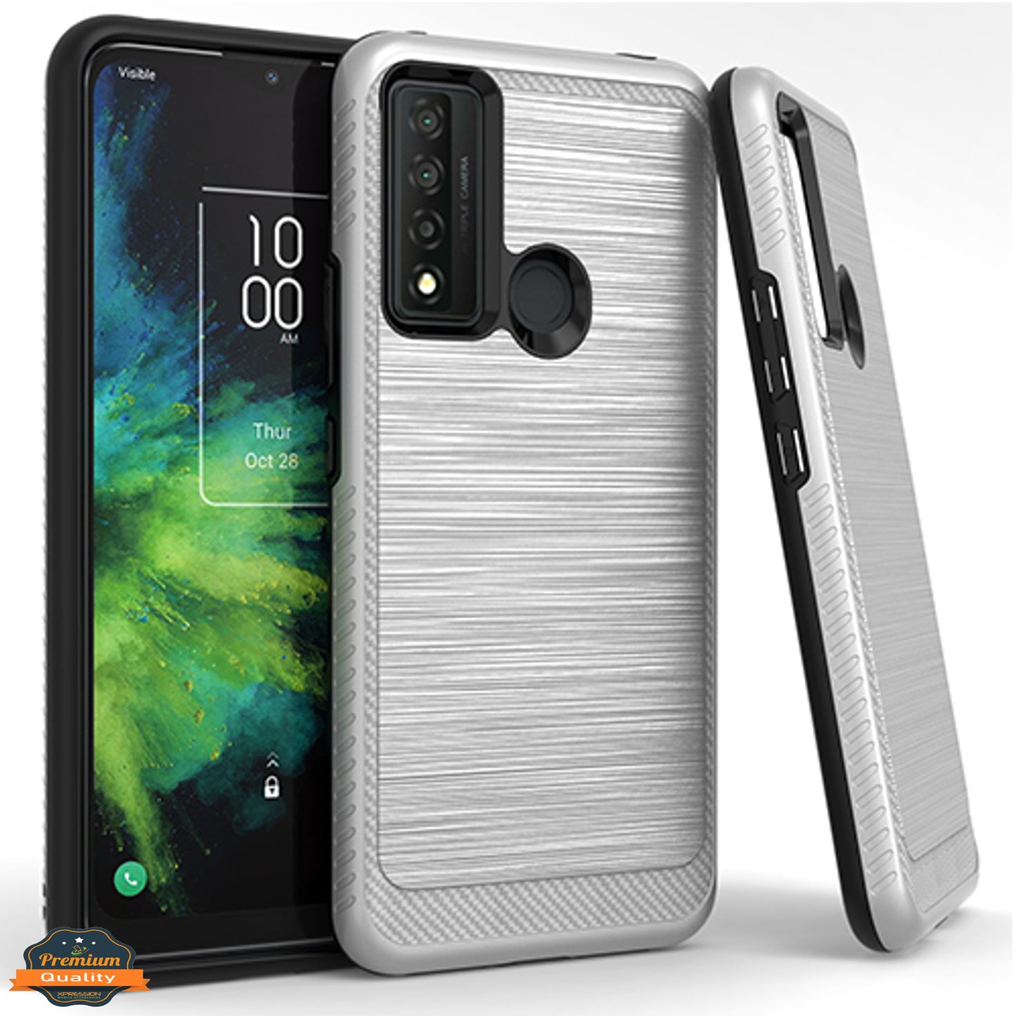 For TCL 20 XE Brushed Texture Rugged Carbon Fiber Design Hybrid Shockproof Dual Layers Hard PC + Soft TPU Protective Phone Case Cover
