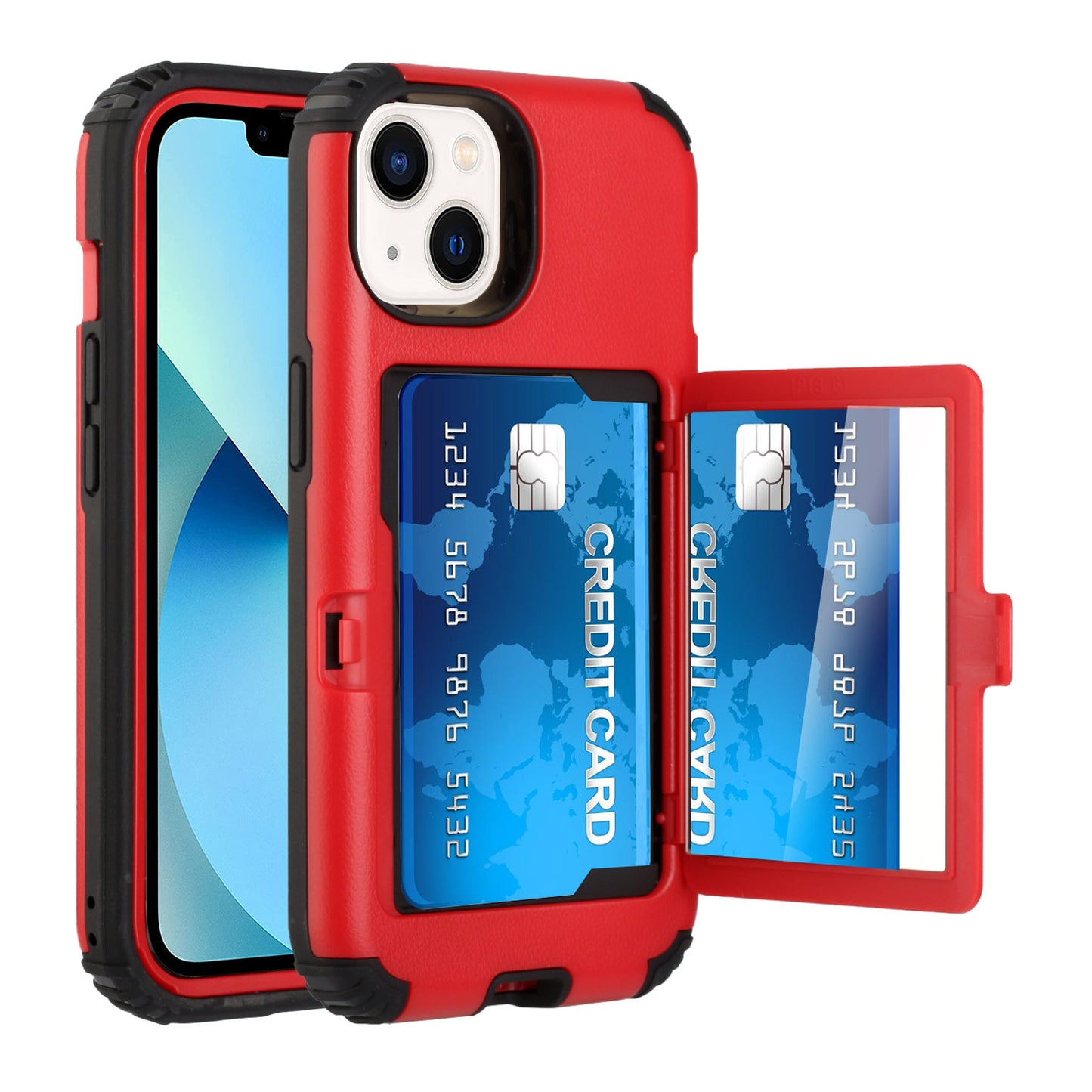 For Apple iPhone 12 /Pro Max Wallet Design with Credit Card Holder, Hidden Back Mirror Stand Heavy Duty Hybrid Shockproof Phone Case Cover