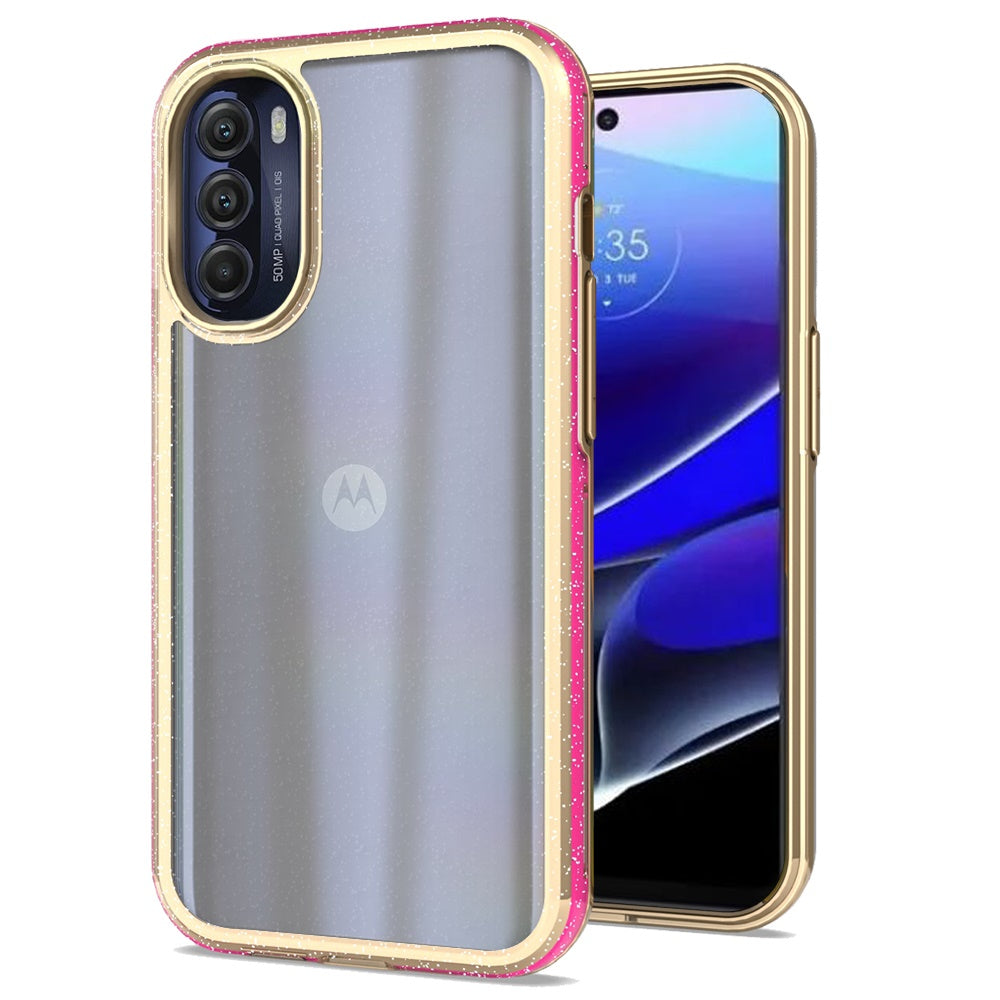 For Motorola Moto G Stylus 5G 2022 Electroplated Gold Frame Glitter Bling Transparent Hybrid Hard PC + TPU Shockproof Phone Case Cover
