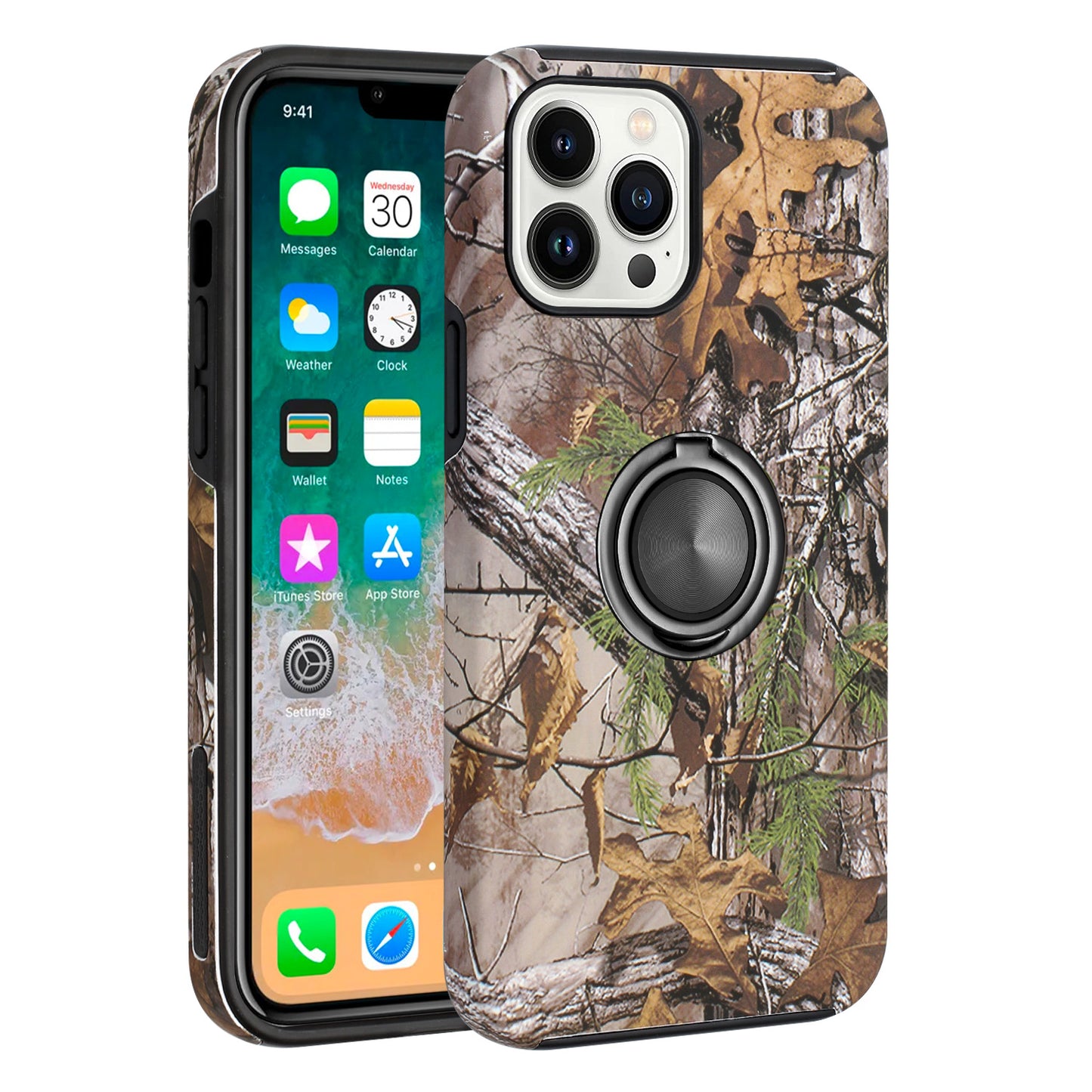 For Apple iPhone 14 /Plus Pro Max Fashion Pattern Design Magnetic Ring Stand Hybrid TPU Hard Back Shockproof Phone Case Cover