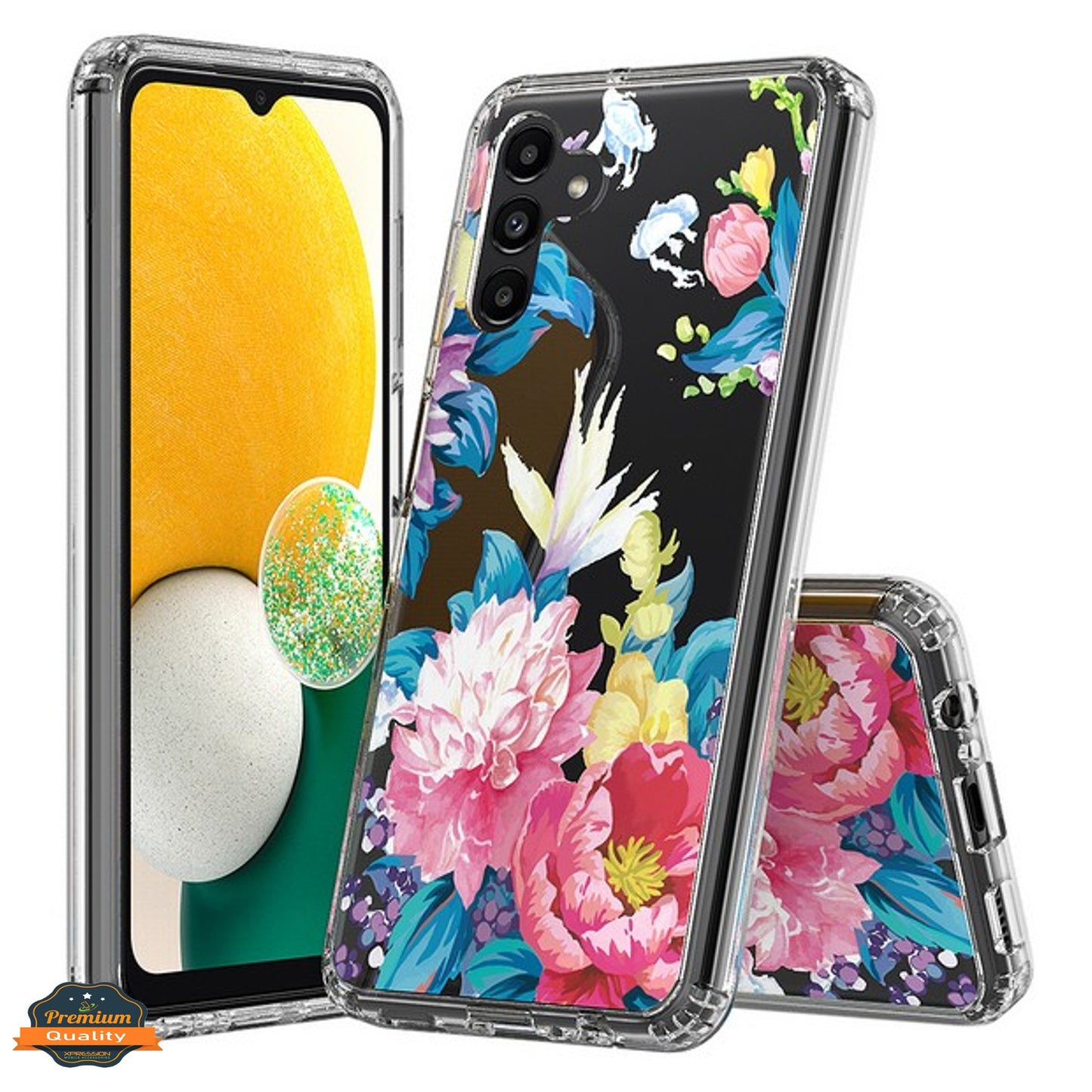 For Samsung Galaxy A13 5G Floral Patterns Design Transparent TPU Silicone Shock Absorption Bumper Slim Hard Back Phone Case Cover