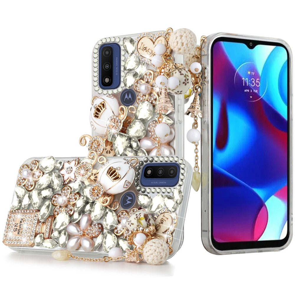For Motorola Moto G Power 2022 Bling Clear Crystal 3D Full Diamonds Luxury Sparkle Transparent Rhinestone Hybrid Bumper Phone Case Cover