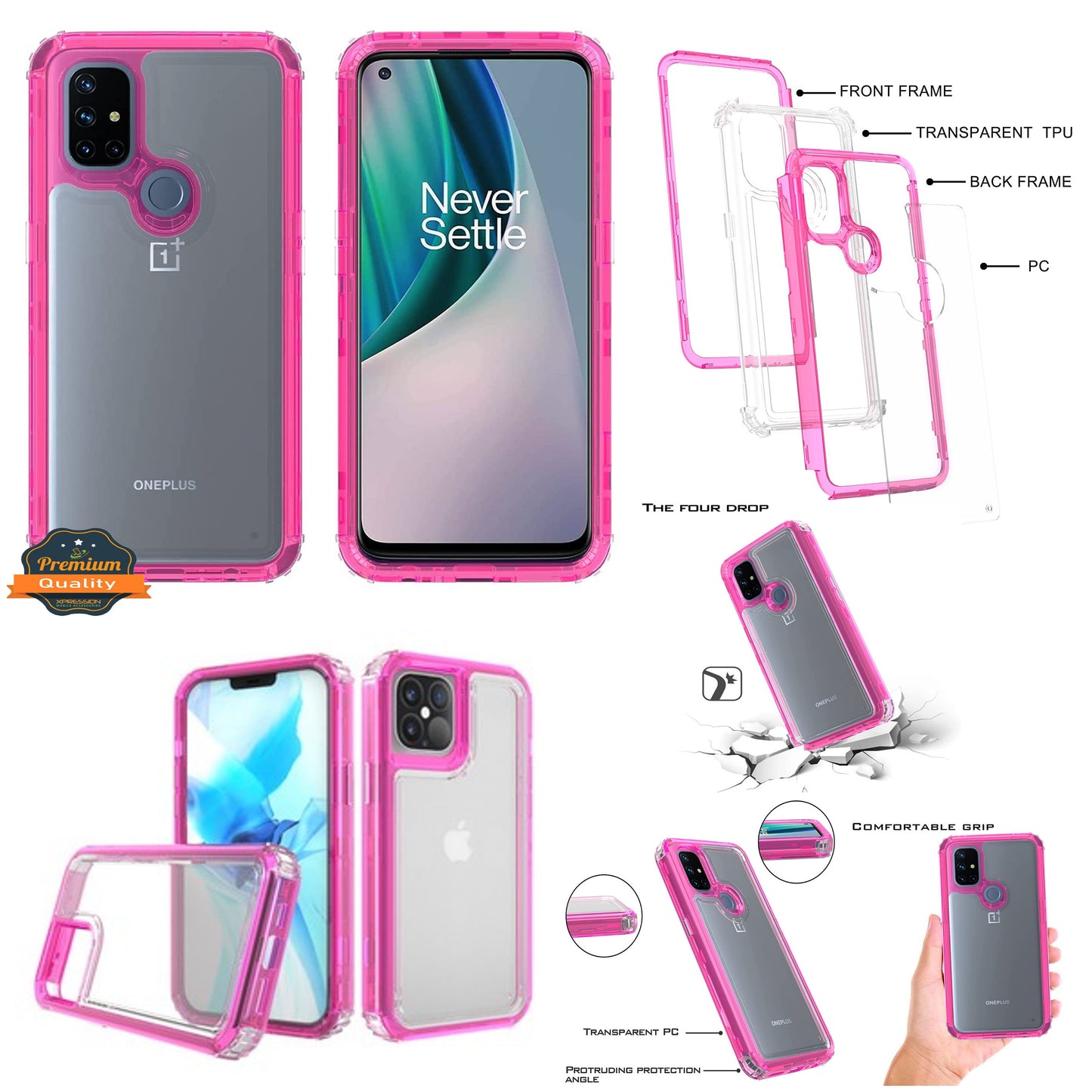 For Apple iPhone 13 Pro Max (6.7") Clear Transparent 3 Layer Heavy Duty Rugged Full Body Shockproof Hybrid Hard PC + TPU Bumper Protective Phone Case Cover