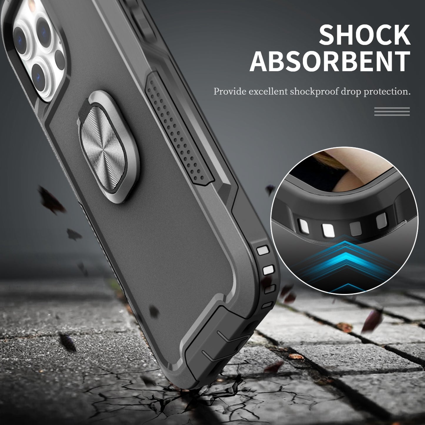 For Samsung Galaxy A03S Heavy Duty 3in1 Magnetic Ring Kickstand Stand Hybrid Shockproof Military-Grade Drop Protection Black Phone Case Cover