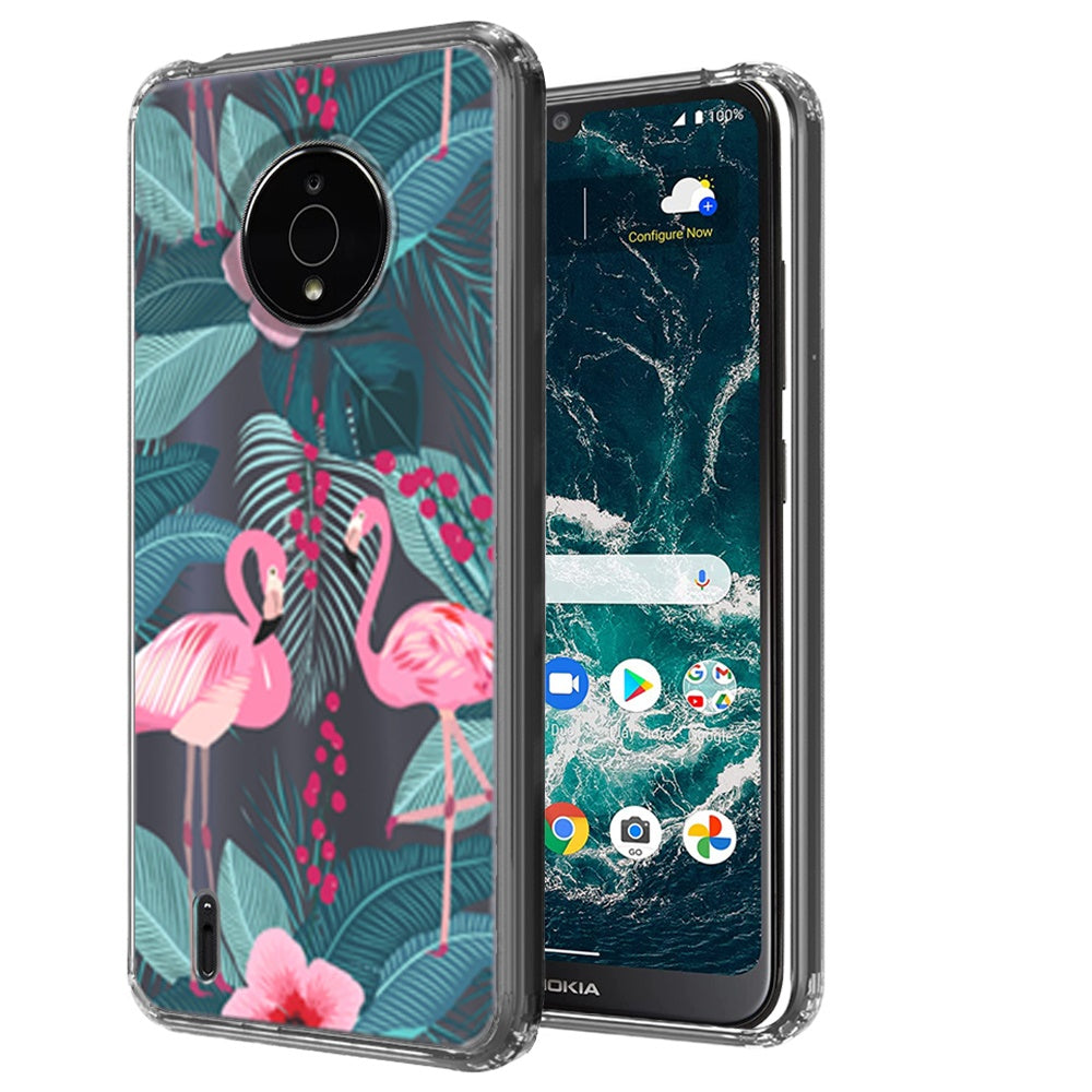 For Nokia C200 Pattern Fashion Design Ultra Thin Clear Hybrid Rubber Gummy TPU Grip + Hard PC Back Shockproof Phone Case Cover