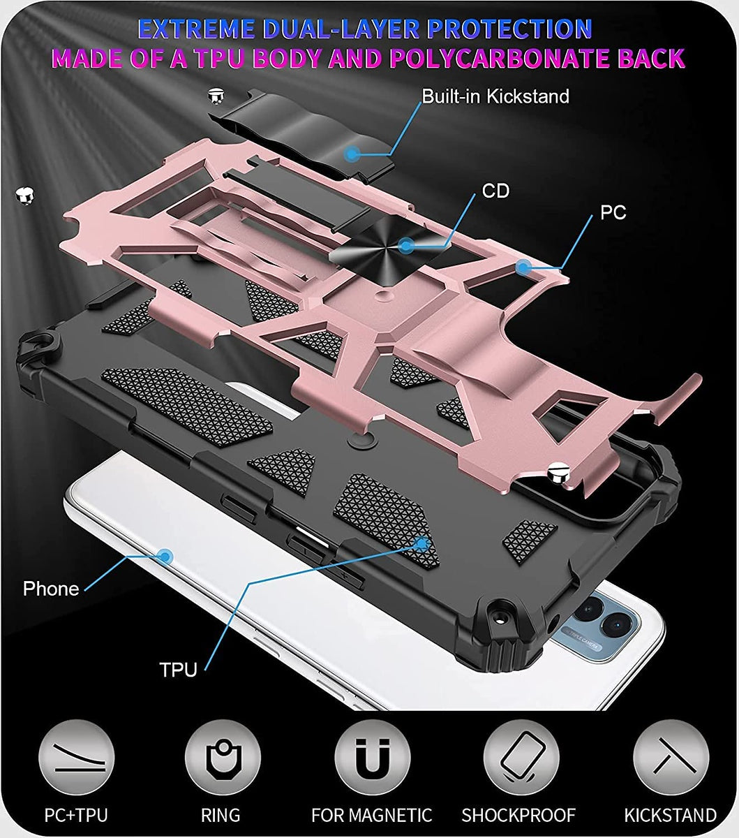 For Samsung Galaxy A71 5G Hybrid Cases Built in Magnetic Kickstand, Military Grade Bumper Heavy Duty Dual Layers Rugged Protective Rose Gold Phone Case Cover