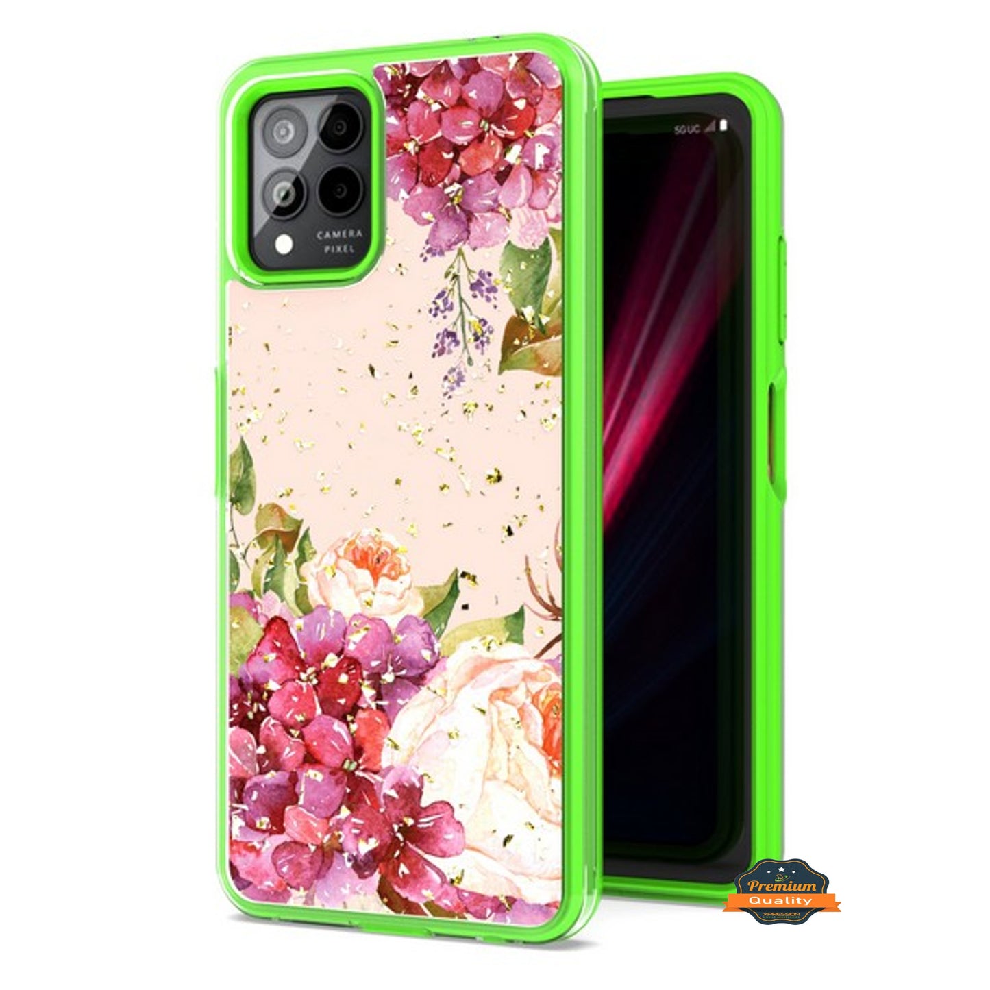 For T-Mobile Revvl 6 Pro 5G /Revvl 6 5G Pattern Design Bling Glitter Shockproof Hybrid Soft TPU Frame and Hard PC Back Phone Case Cover