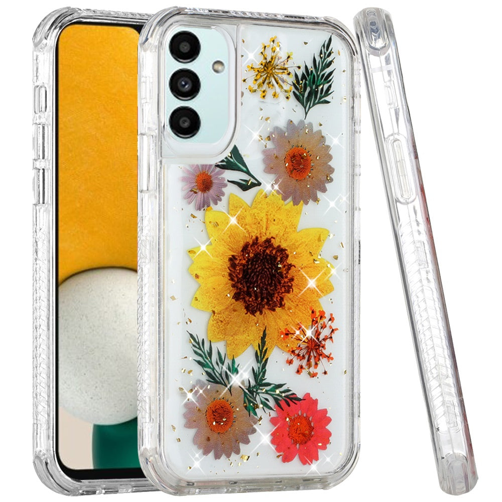 For SSamsung Galaxy A53 5G Beautiful Sparkle Glitter Floral Epoxy Design Shockproof Hybrid Fashion Bling Rubber TPU Phone Case Cover