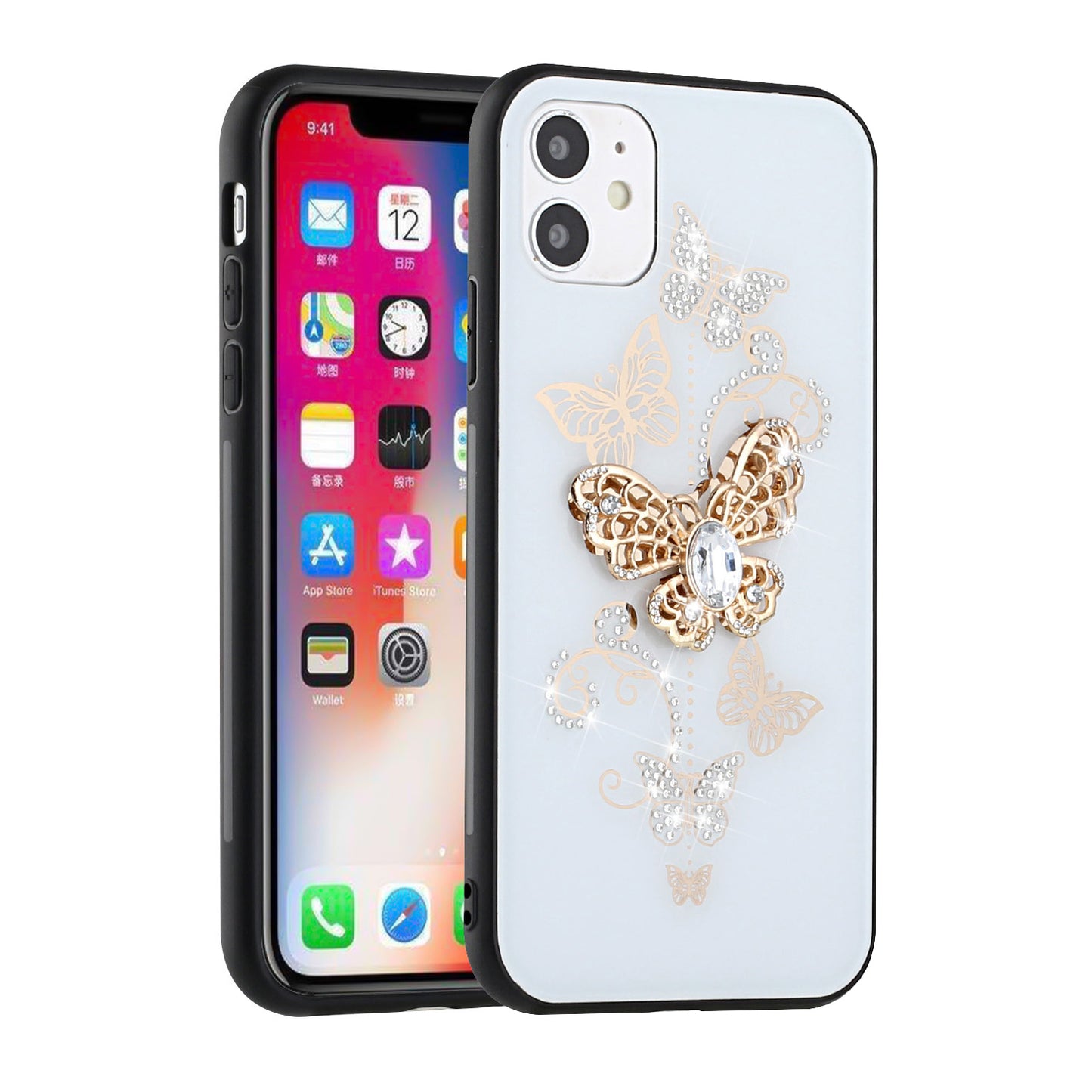 For Apple iPhone 13 (6.1") 3D Diamond Bling Sparkly Glitter Ornaments Engraving Hybrid Armor Rugged Fashion Phone Case Cover