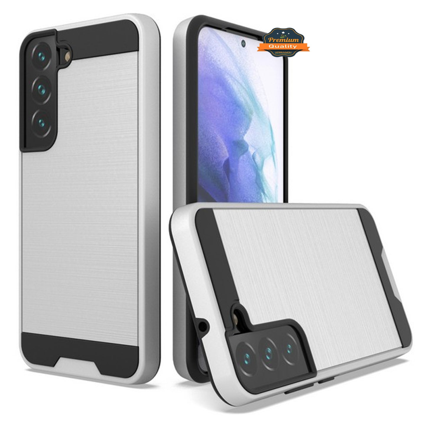 For Samsung Galaxy S22+ Plus Slim Rugged TPU + Hard PC Brushed Texture Hybrid Dual Layer Defender Armor Shock Absorbing Phone Case Cover