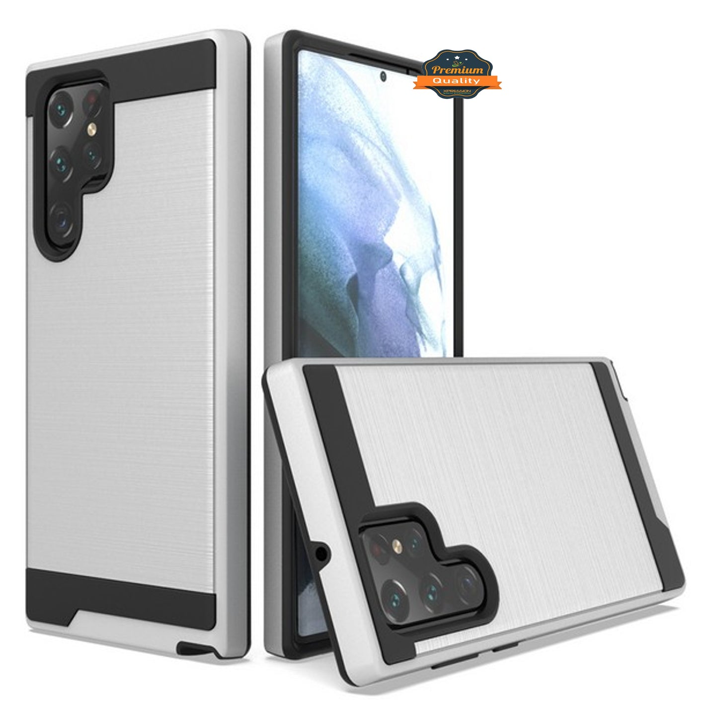 For Samsung Galaxy S23 /Plus /Ultra Slim Fit Rugged TPU + Hard PC Brushed Metal Texture Hybrid Dual Layer Armor Shockproof Phone Case Cover